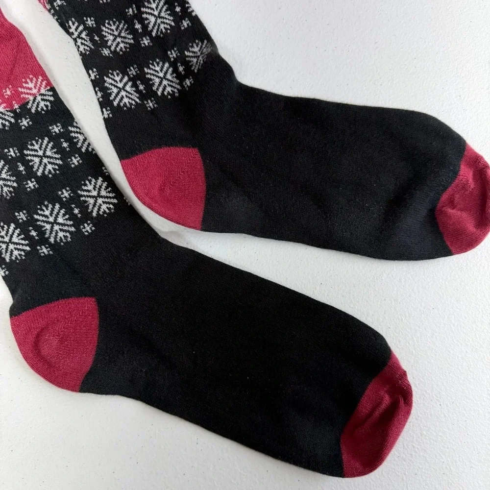 Women's red snowflake stretch‎ knit tall crew socks accessories casual one size